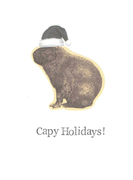 Capy Holidays Funny Christmas Card | Capybara Holiday Card Weird Animal Humor - Blue Specs Studio