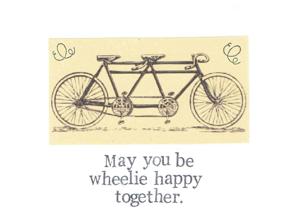 May You Be Wheelie Happy Together Funny Wedding Card Engagement Congratulations Vintage Tandem Bike