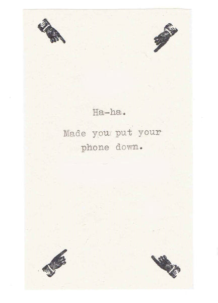Made You Put Your Phone Down Prank Card | Vintage Typewriter Funny Birthday Card Sarcastic Humor - Blue Specs Studio