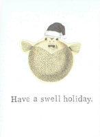 Swell Holiday Pufferfish Christmas Card | Funny Holiday Card Fish Pun - Blue Specs Studio