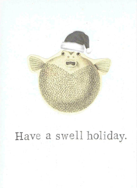 Swell Holiday Pufferfish Christmas Card | Funny Holiday Card Fish Pun - Blue Specs Studio